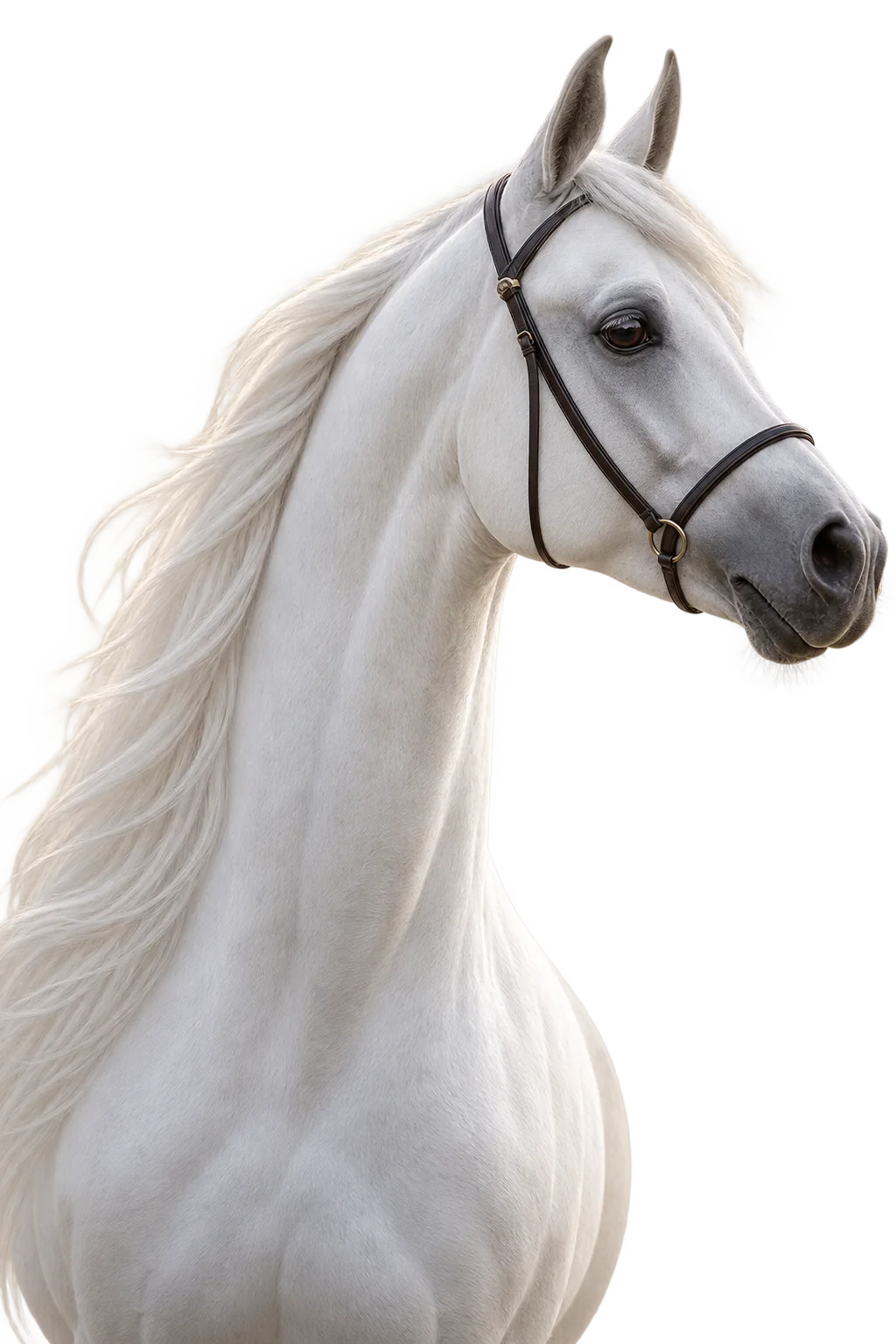 White Arabian horse representing online equine show management